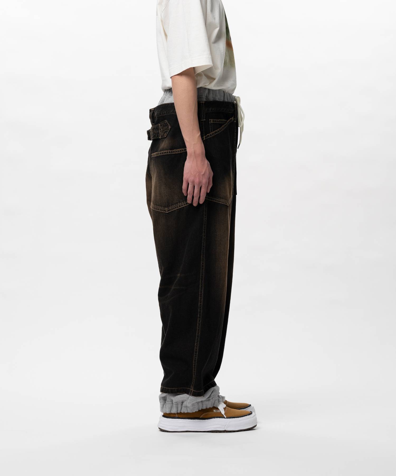 Sweat Pants Combined Denim Pants