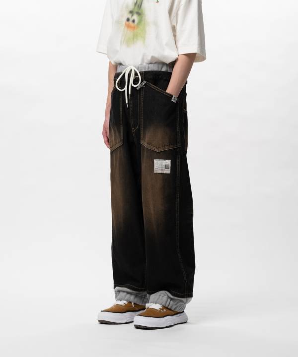 Sweat Pants Combined Denim Pants