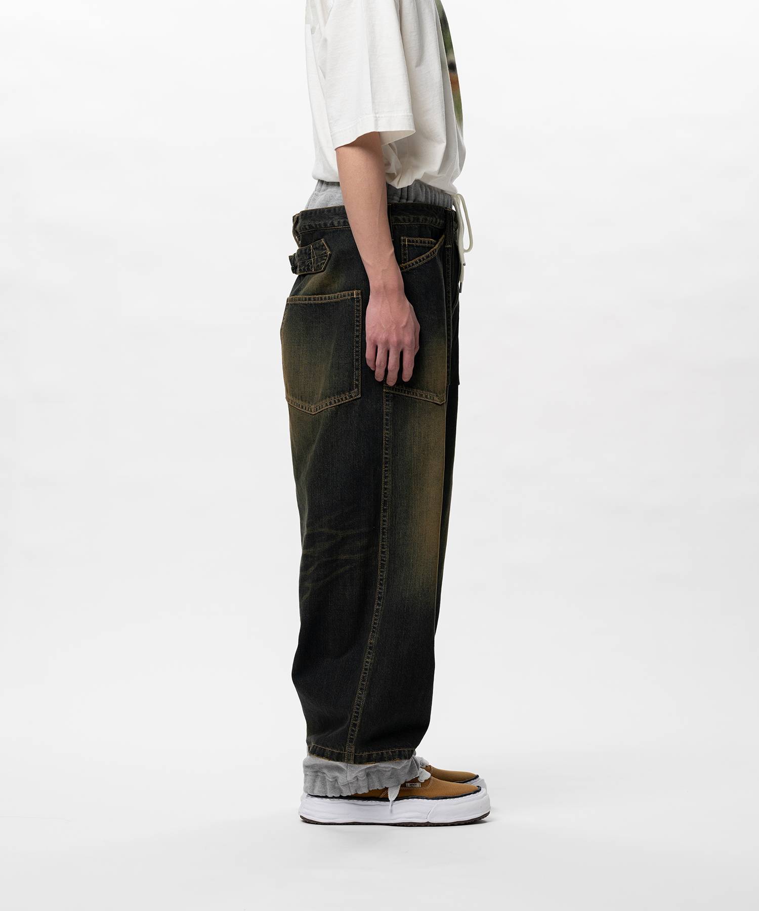 Sweat Pants Combined Denim Pants