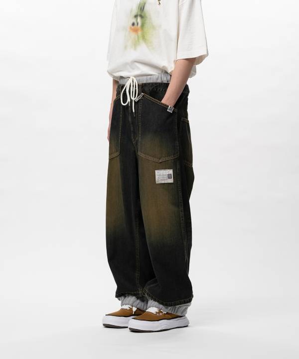 Sweat Pants Combined Denim Pants