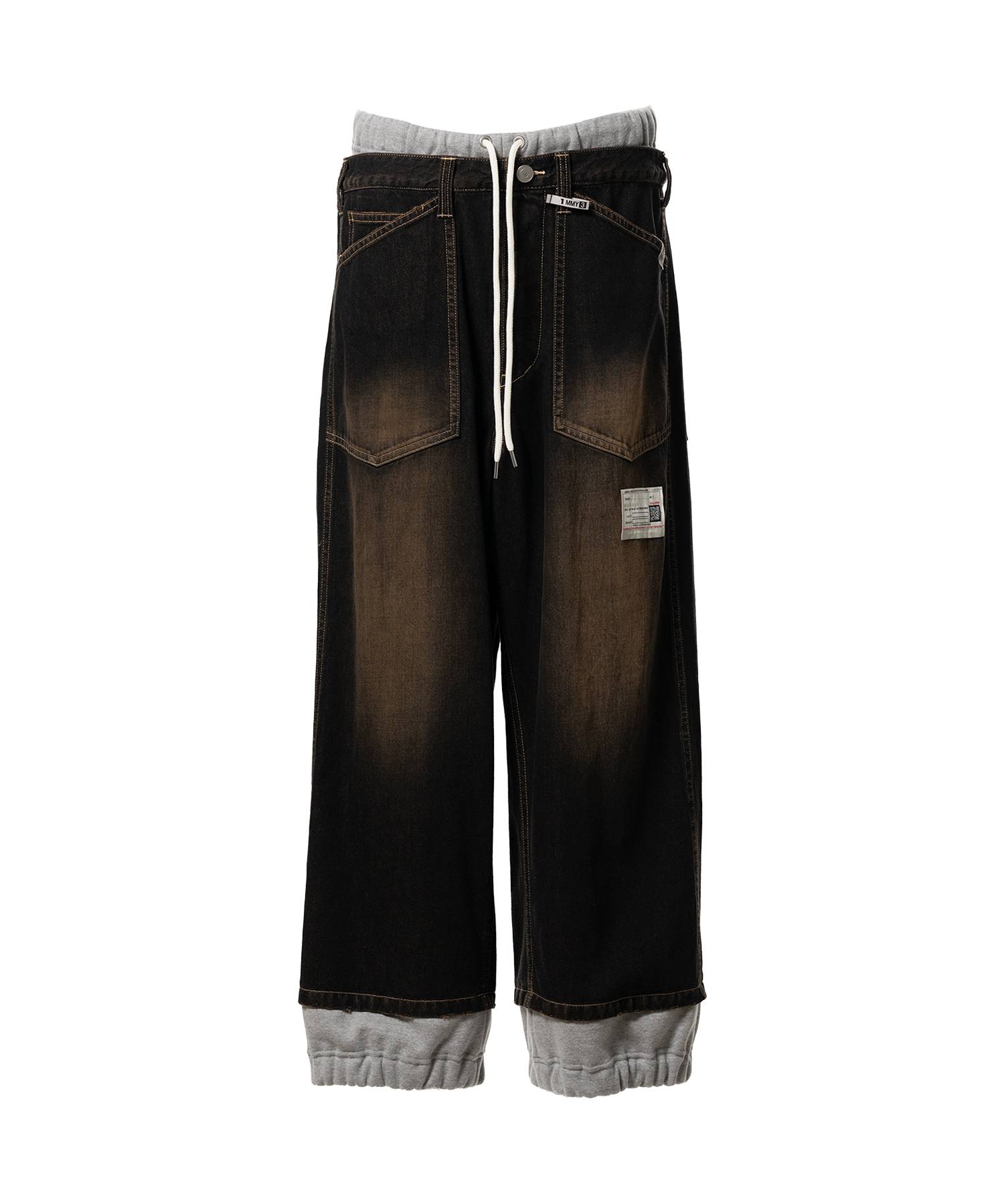 Sweat Pants Combined Denim Pants