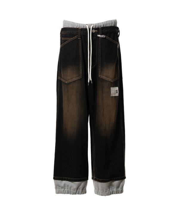 Sweat Pants Combined Denim Pants