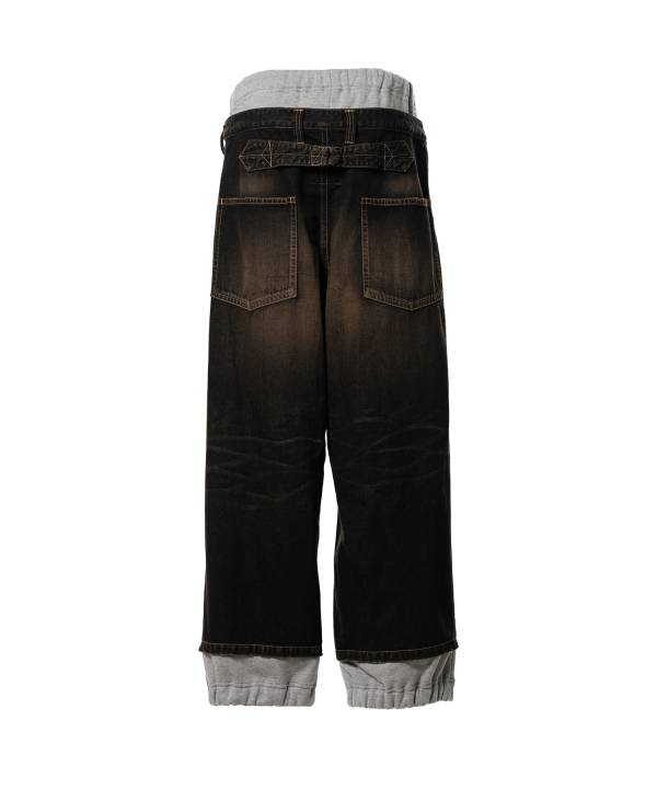 Sweat Pants Combined Denim Pants