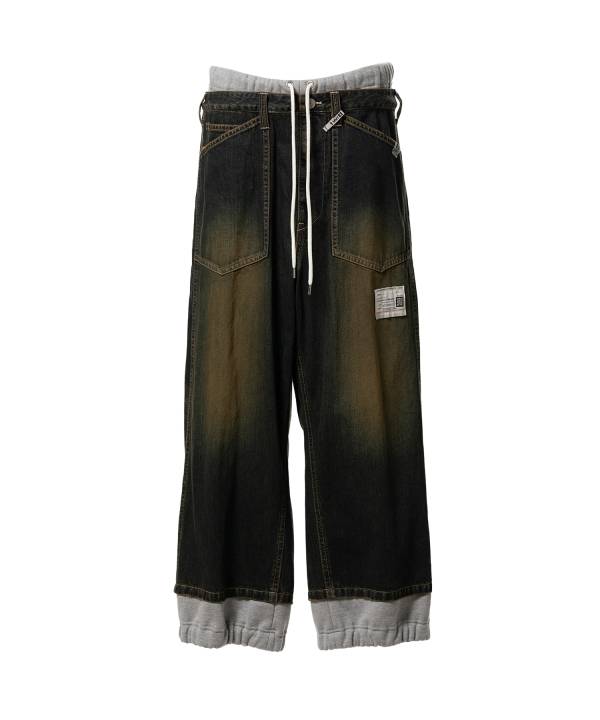 Sweat Pants Combined Denim Pants