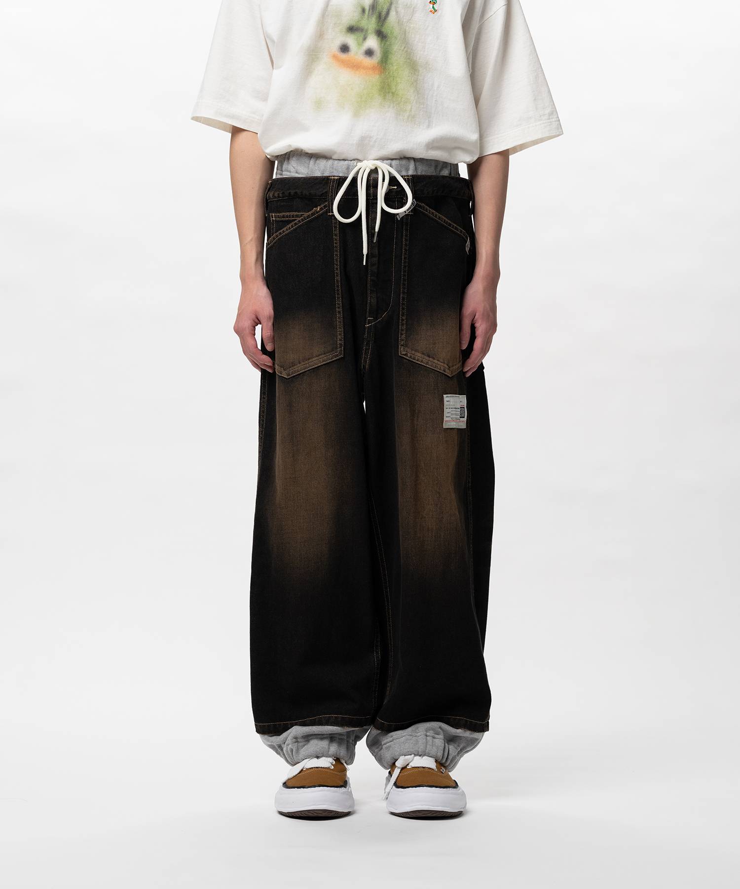 Sweat Pants Combined Denim Pants