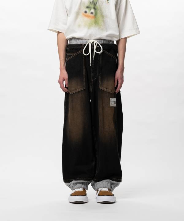 Sweat Pants Combined Denim Pants