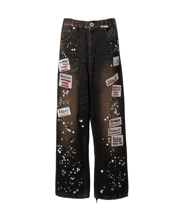 Embellished Sticker Denim Pants