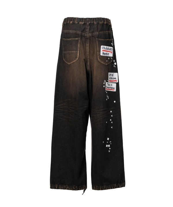 Embellished Sticker Denim Pants