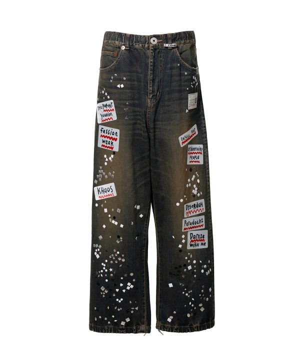 Embellished Sticker Denim Pants