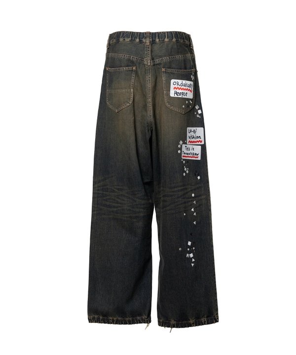 Embellished Sticker Denim Pants