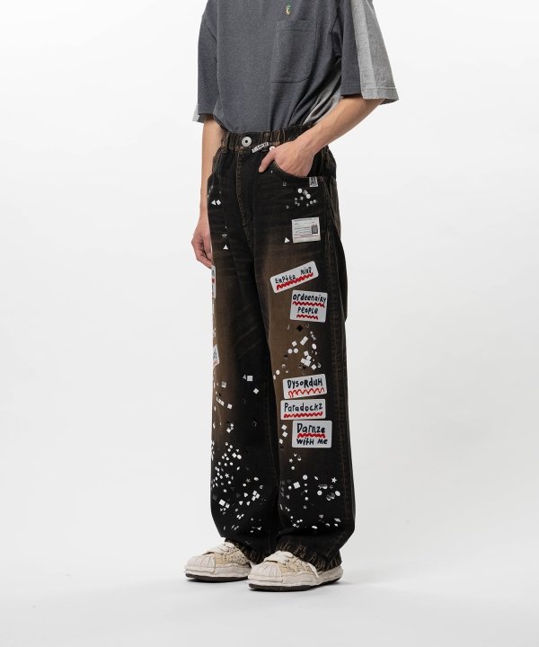 Embellished Sticker Denim Pants