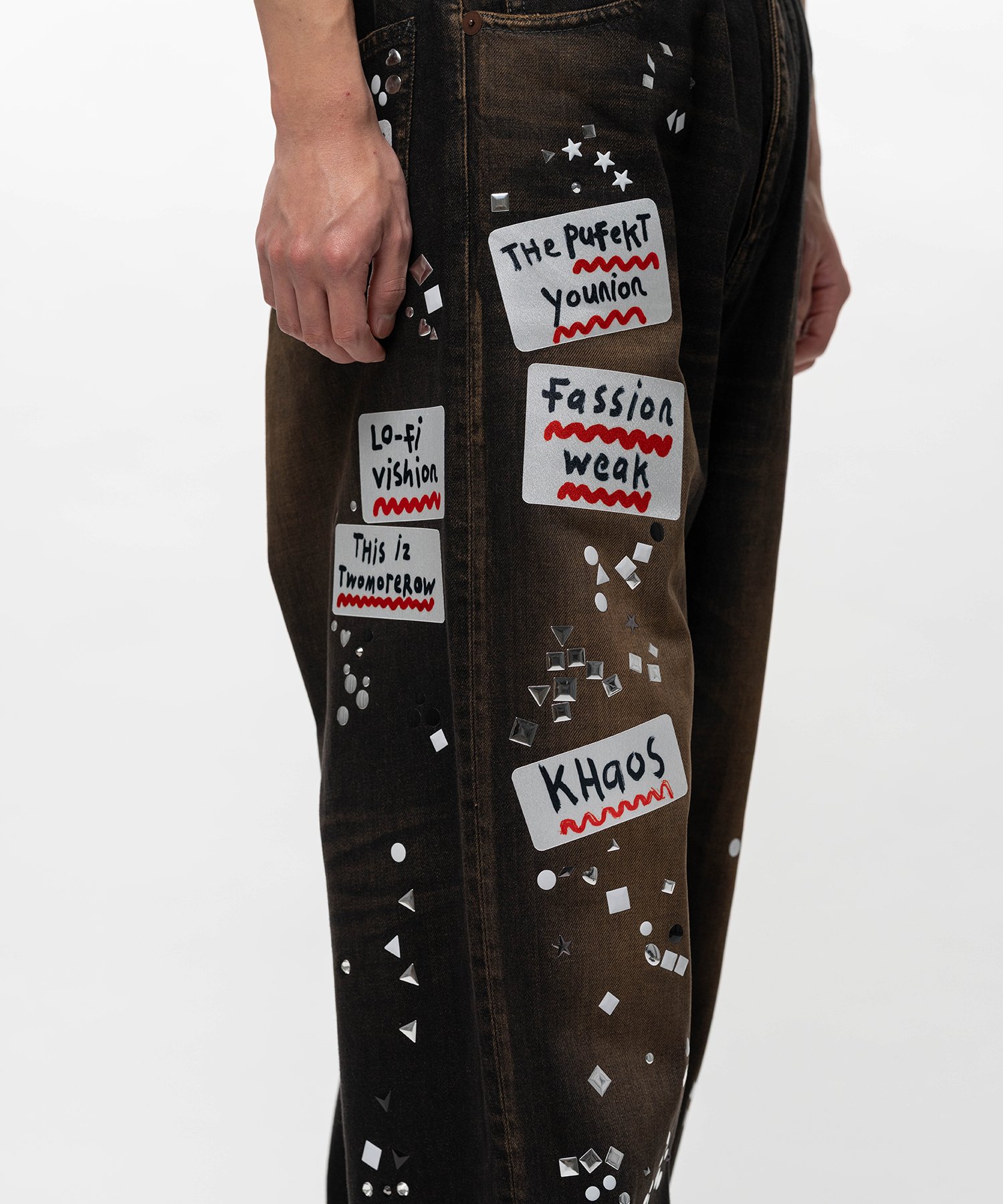 Embellished Sticker Denim Pants