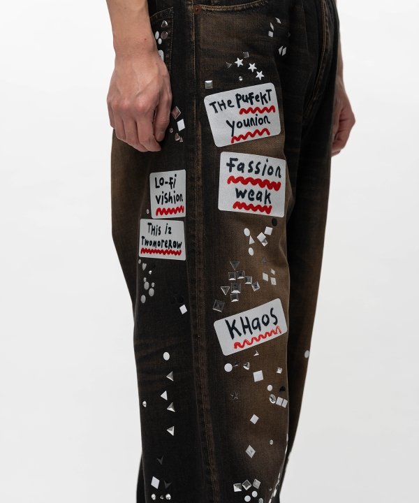Embellished Sticker Denim Pants