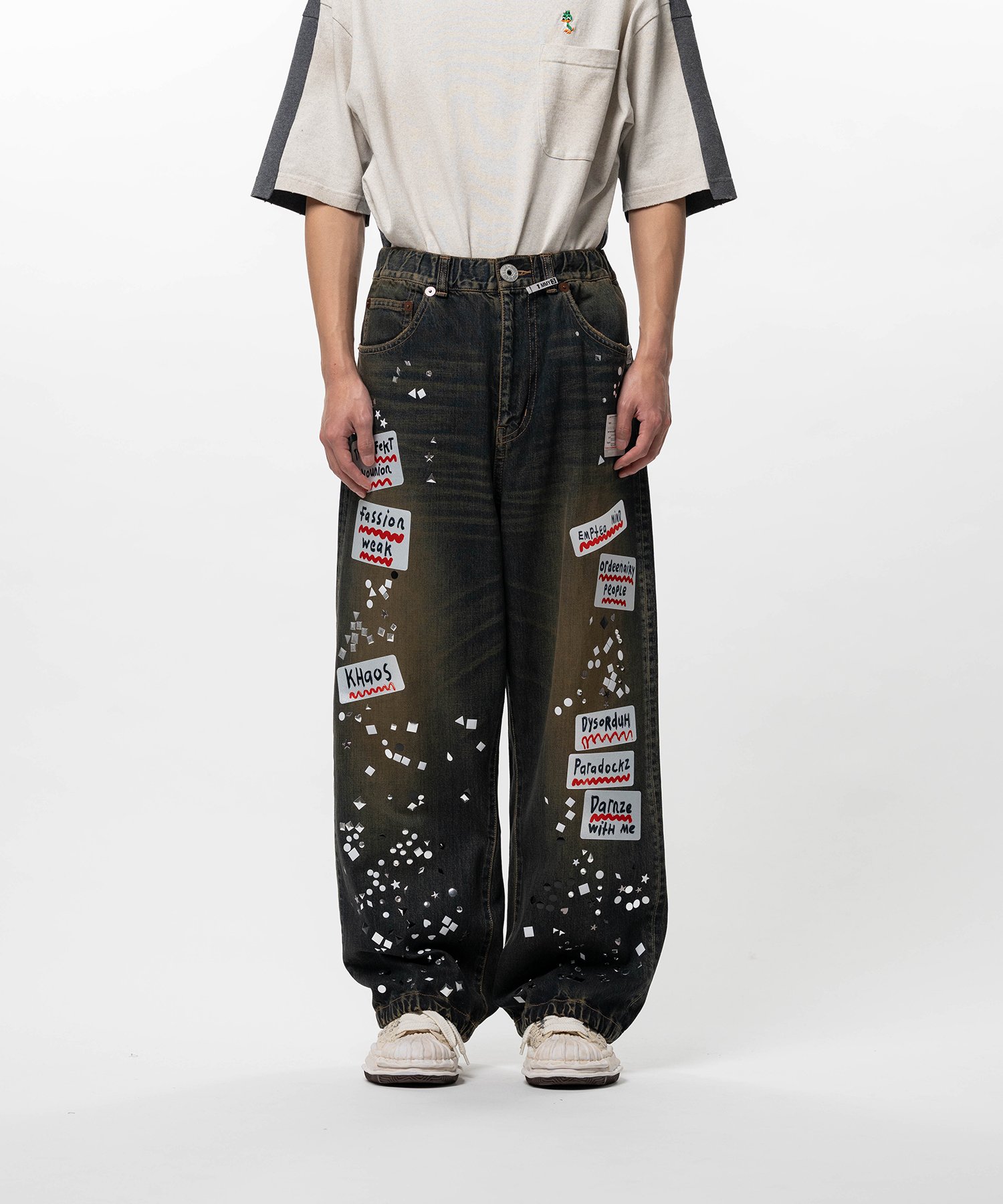 Embellished Sticker Denim Pants