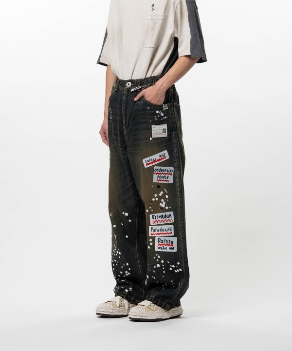 Embellished Sticker Denim Pants