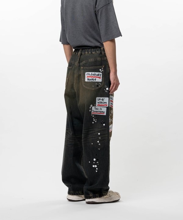 Embellished Sticker Denim Pants
