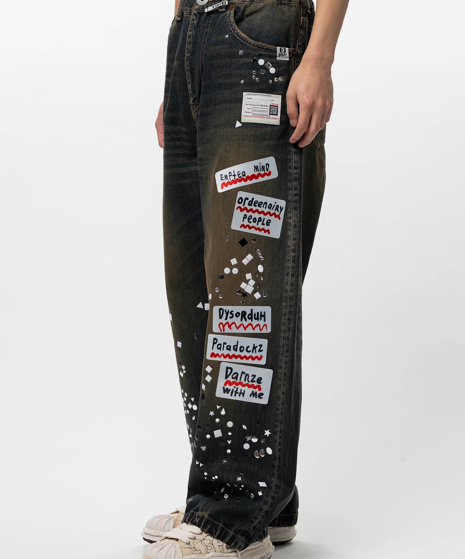 Embellished Sticker Denim Pants