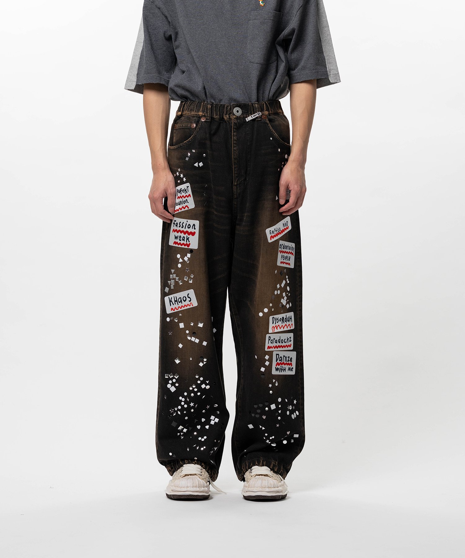 Embellished Sticker Denim Pants
