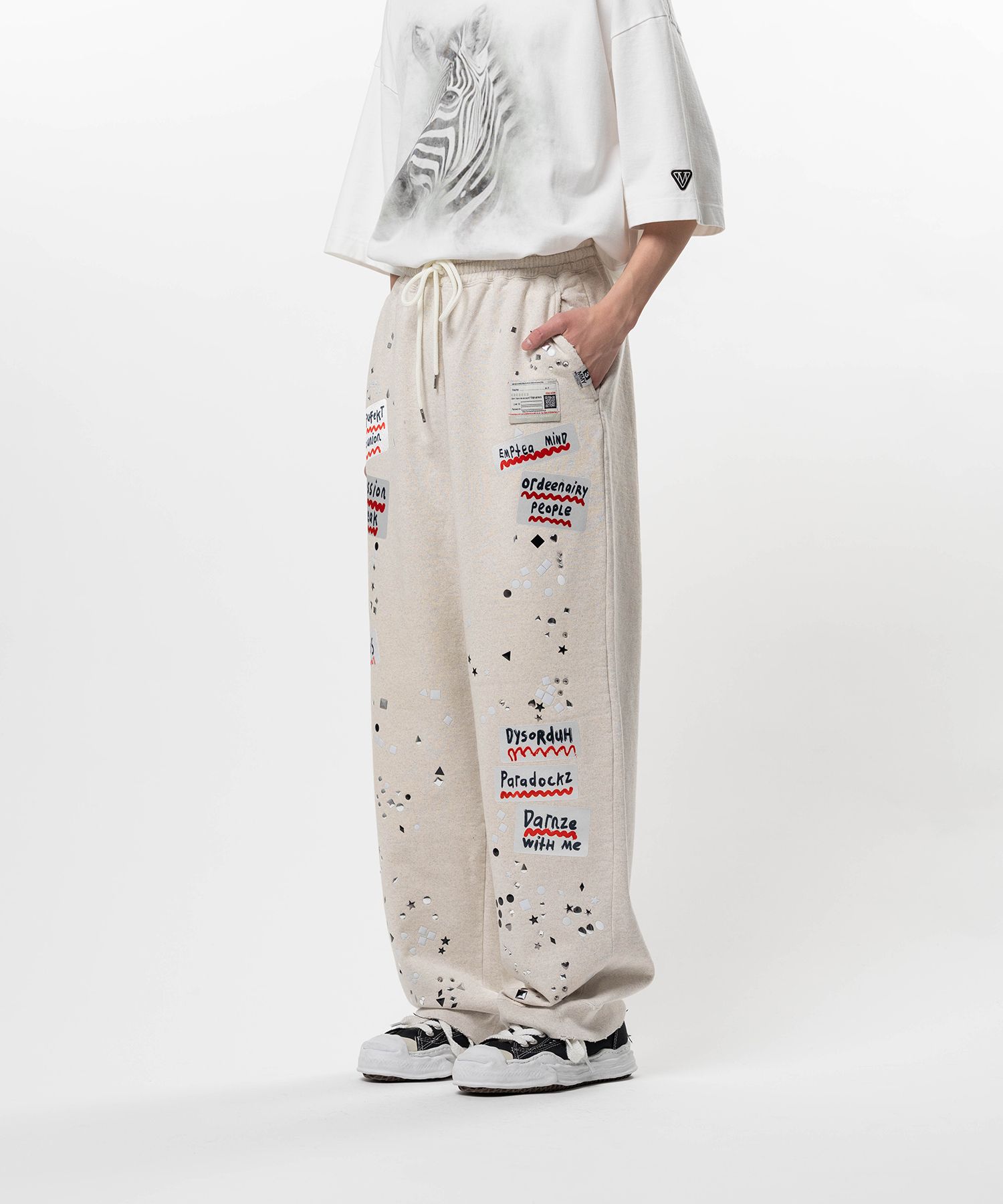 Embellished Sticker Sweat Pants