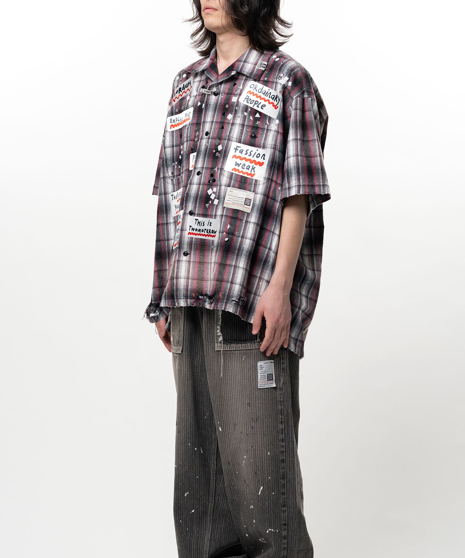 Embellished Sticker Short Sleeve Check Shirt