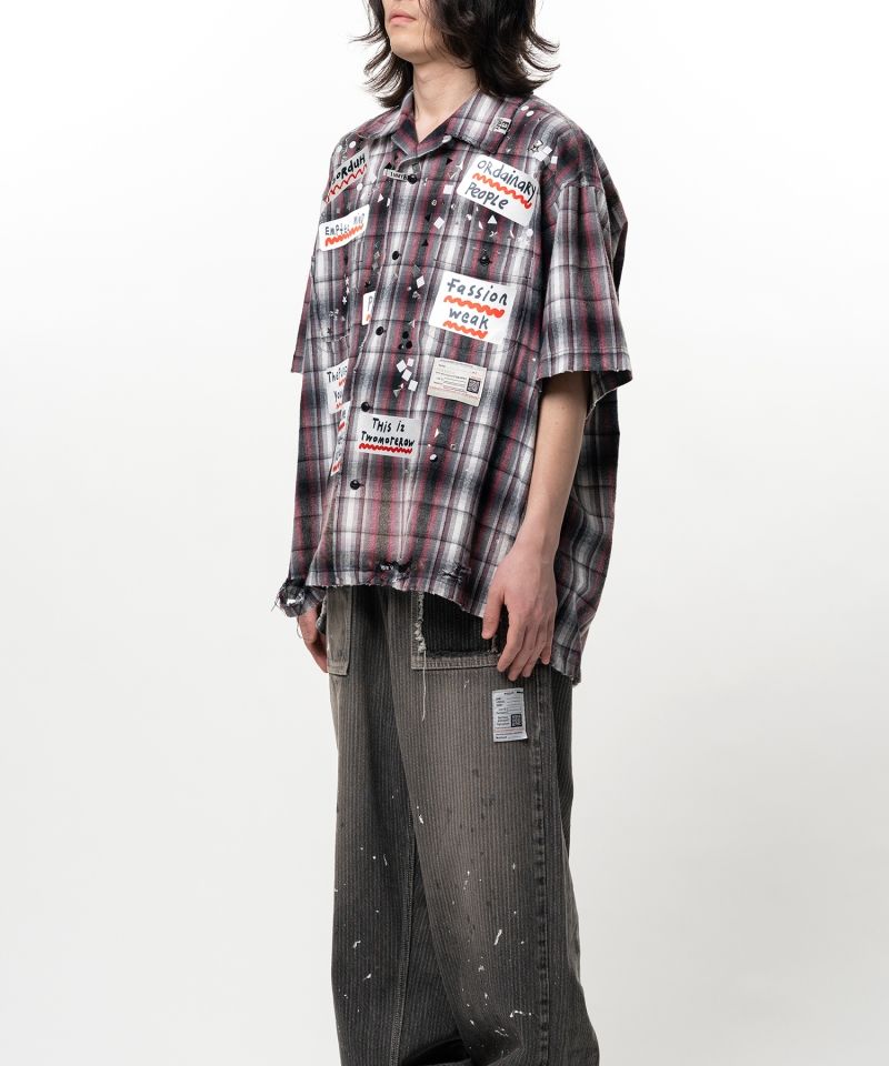 Embellished Sticker Short Sleeve Check Shirt