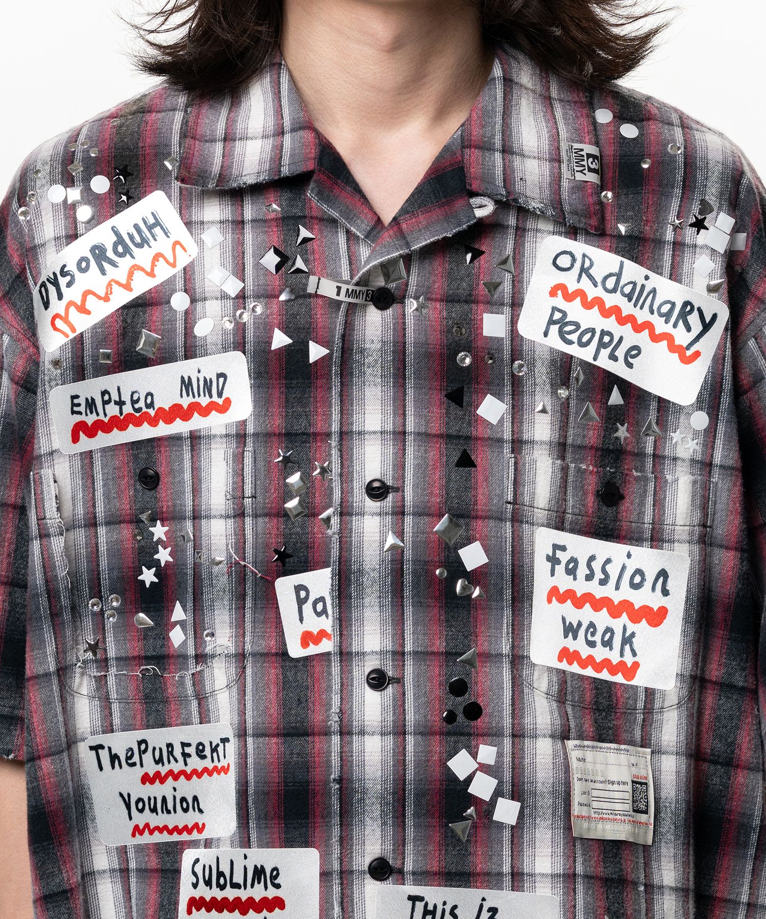 Embellished Sticker Short Sleeve Check Shirt