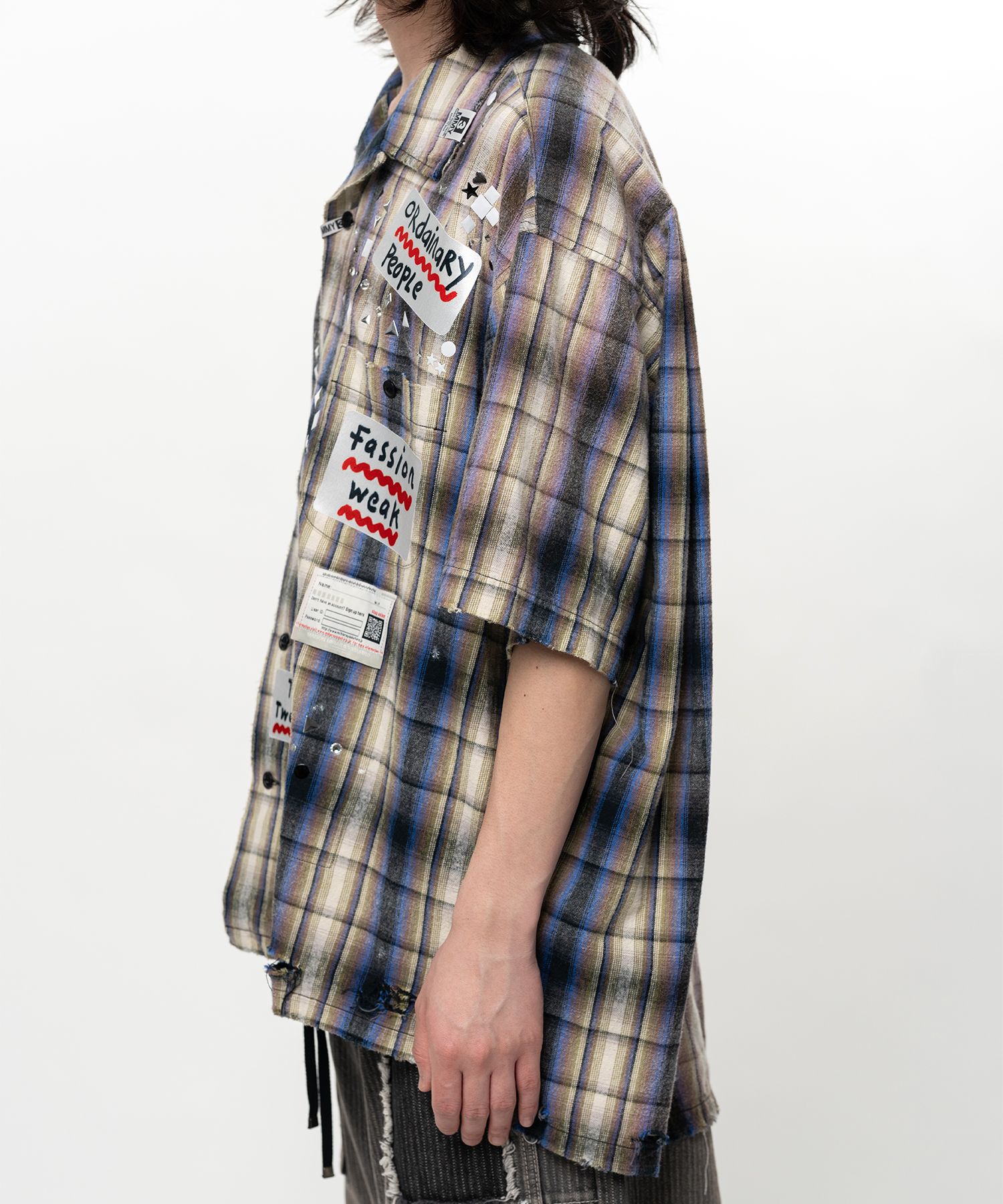 Embellished Sticker Short Sleeve Check Shirt