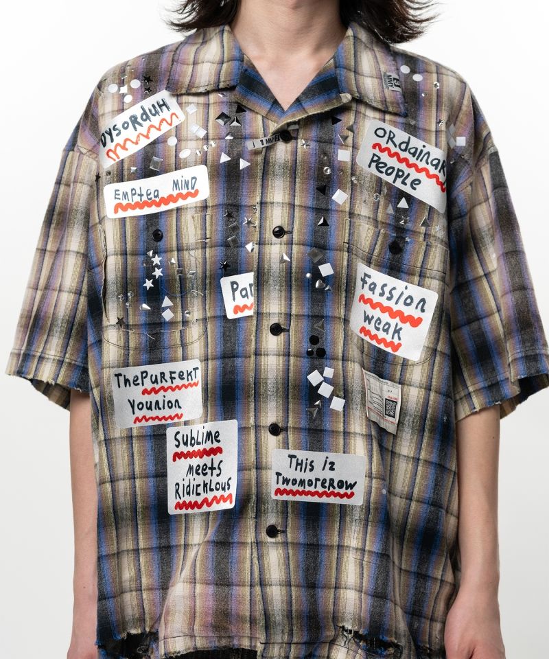Embellished Sticker Short Sleeve Check Shirt