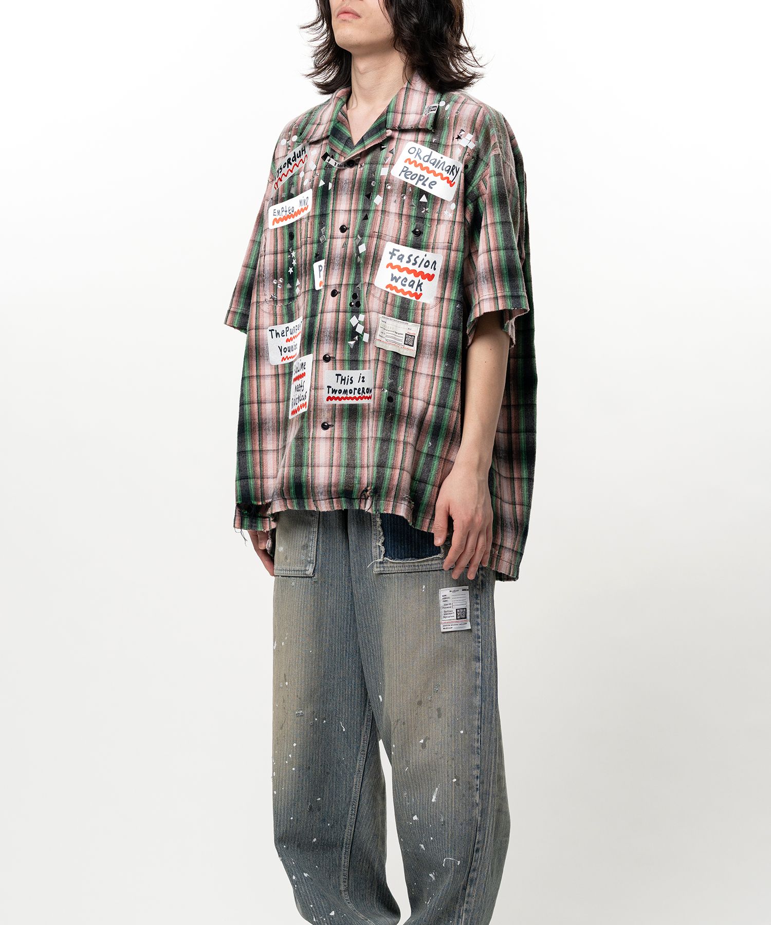 Embellished Sticker Short Sleeve Check Shirt