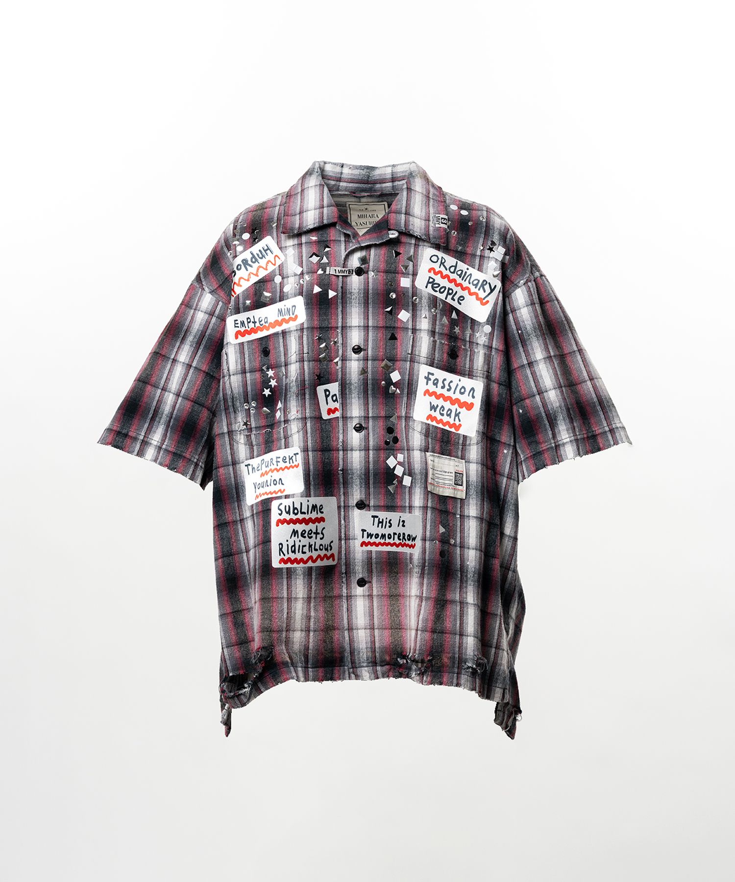Embellished Sticker Short Sleeve Check Shirt