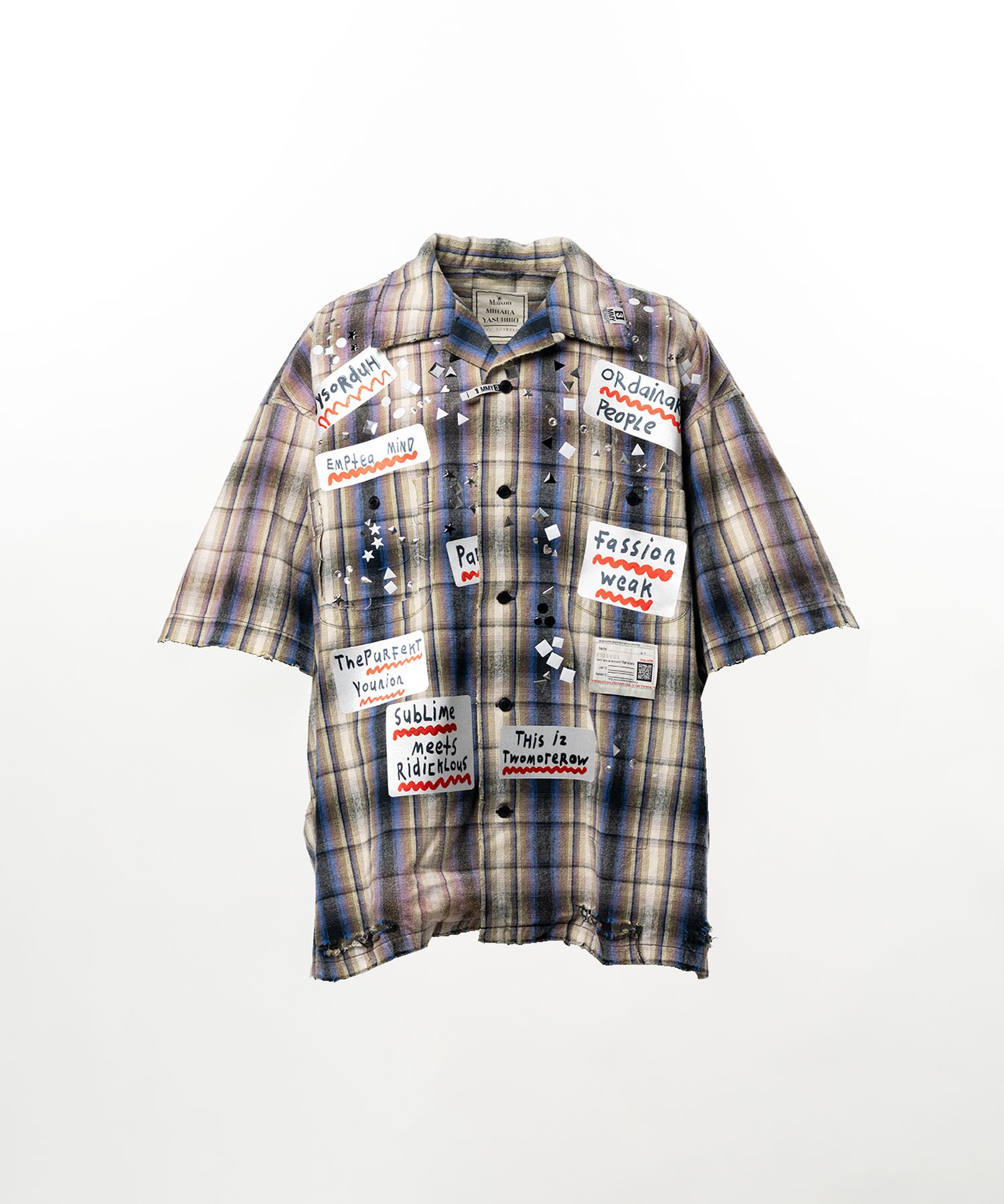 Embellished Sticker Short Sleeve Check Shirt