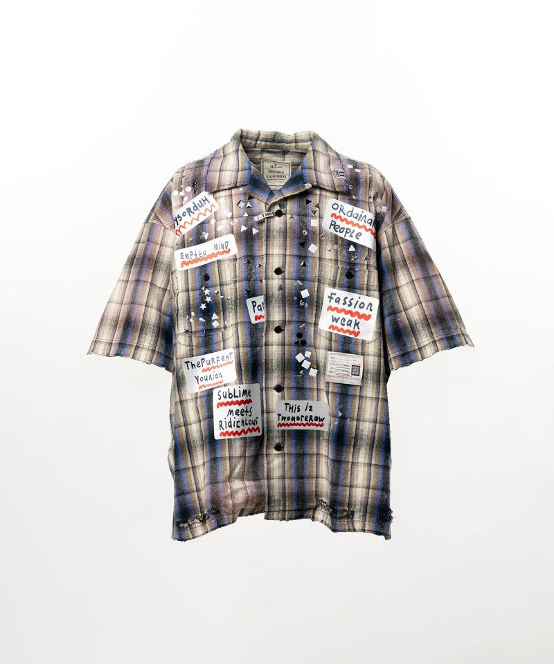 Embellished Sticker Short Sleeve Check Shirt