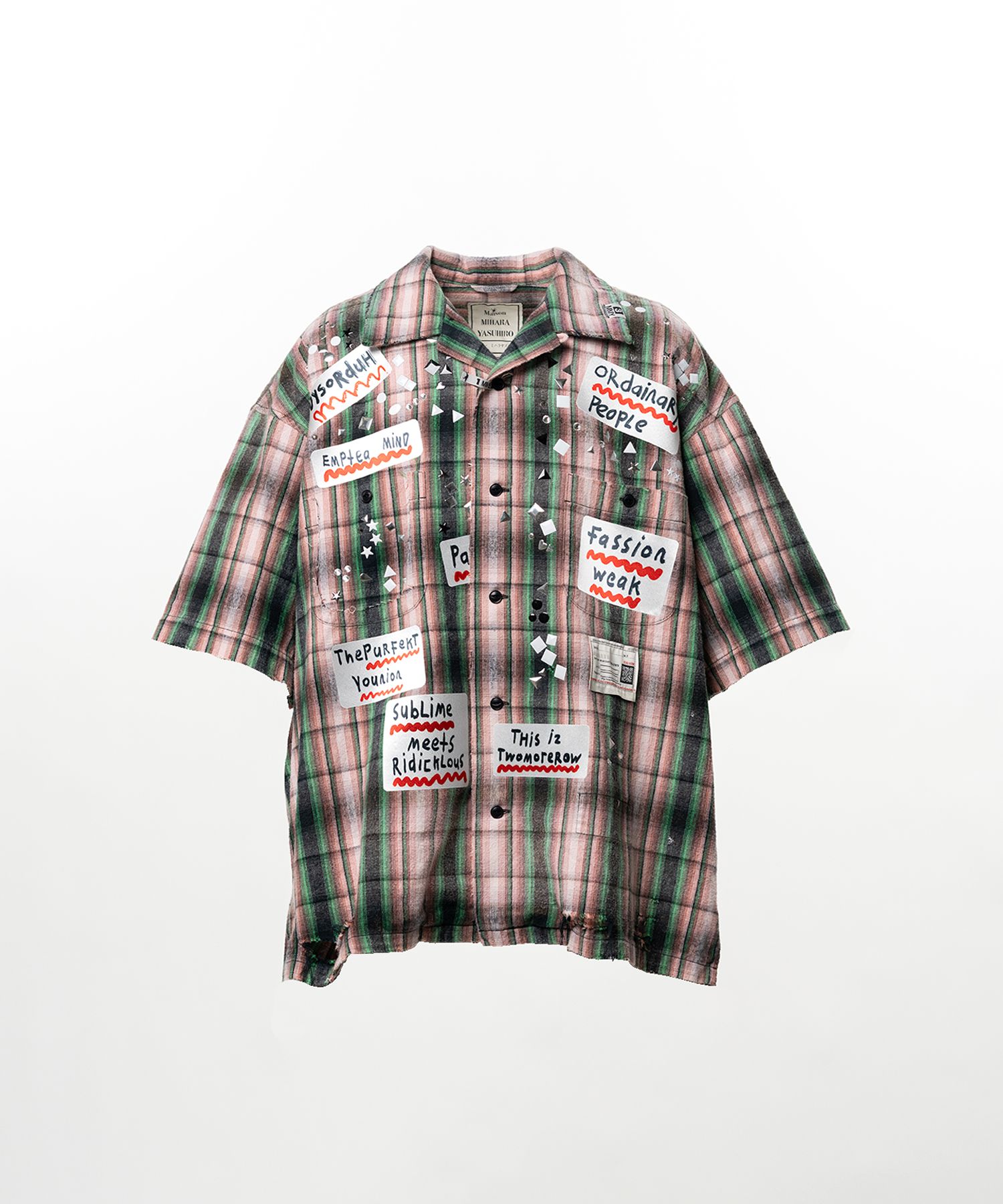 Embellished Sticker Short Sleeve Check Shirt