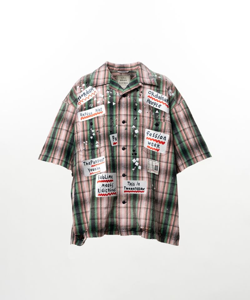 Embellished Sticker Short Sleeve Check Shirt
