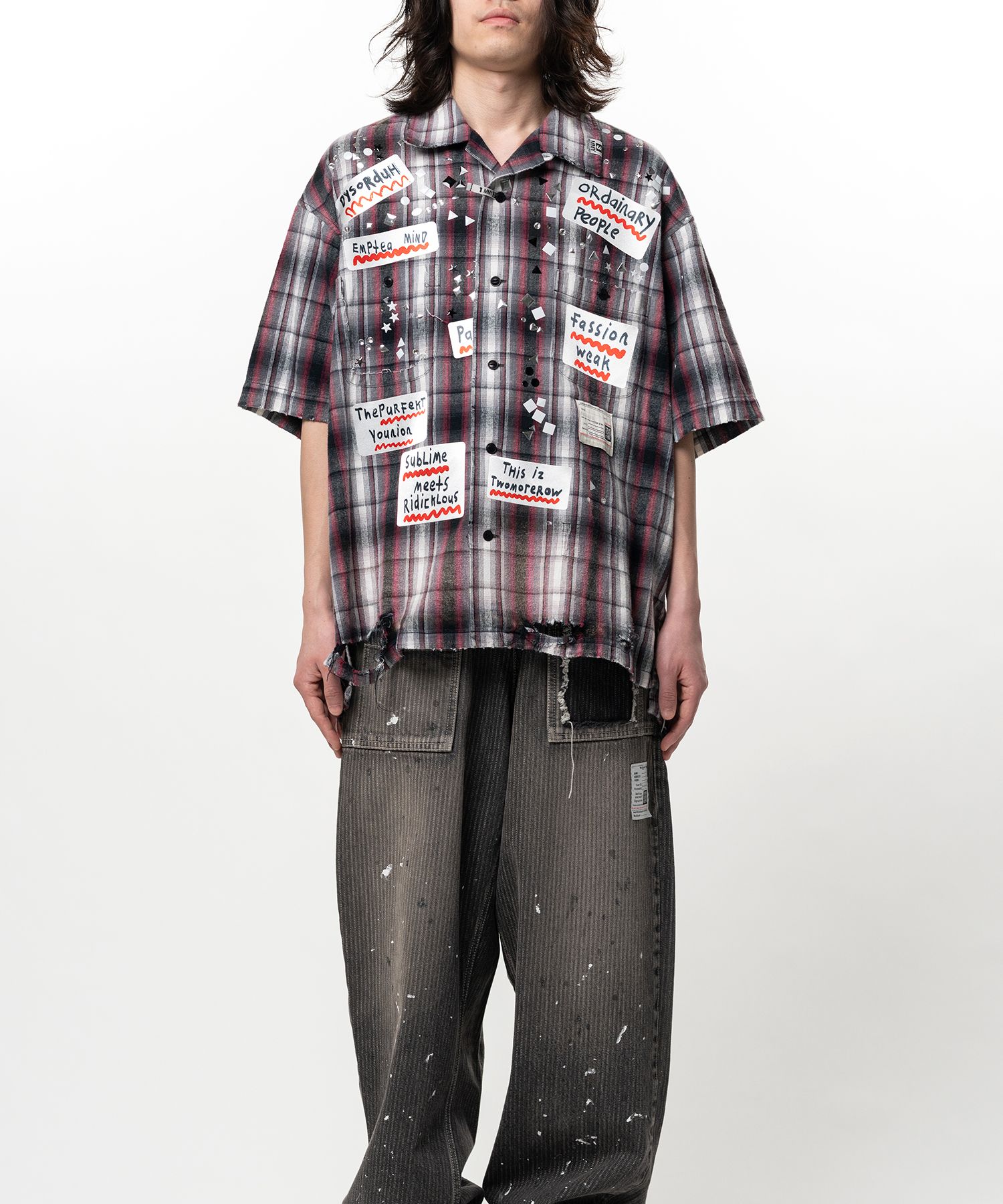 Embellished Sticker Short Sleeve Check Shirt