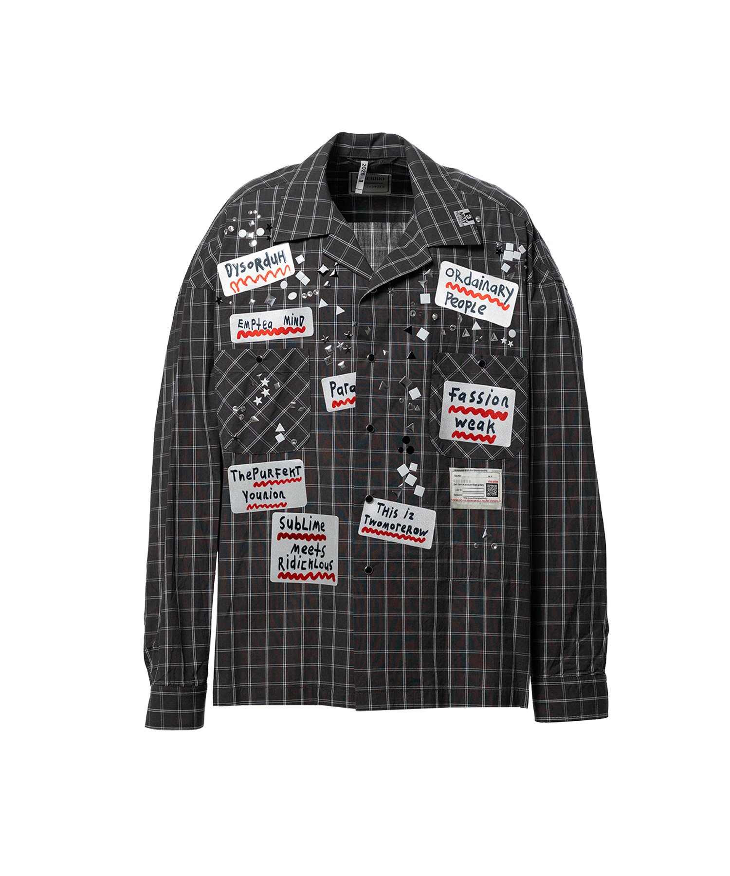 Embellished Sticker Long Sleeve Check Shirt