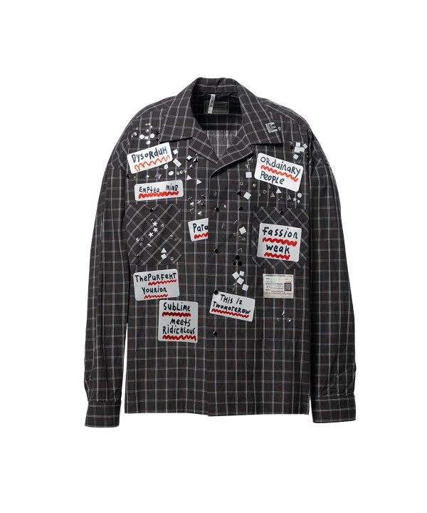 Embellished Sticker Long Sleeve Check Shirt