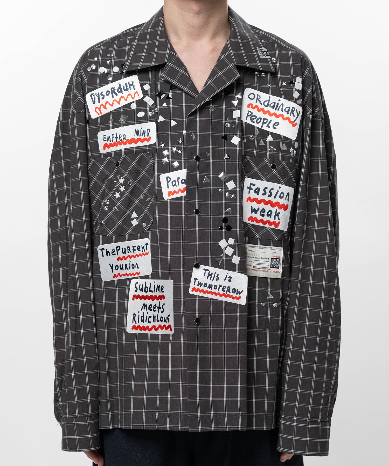 Embellished Sticker Long Sleeve Check Shirt