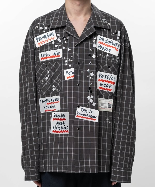 Embellished Sticker Long Sleeve Check Shirt