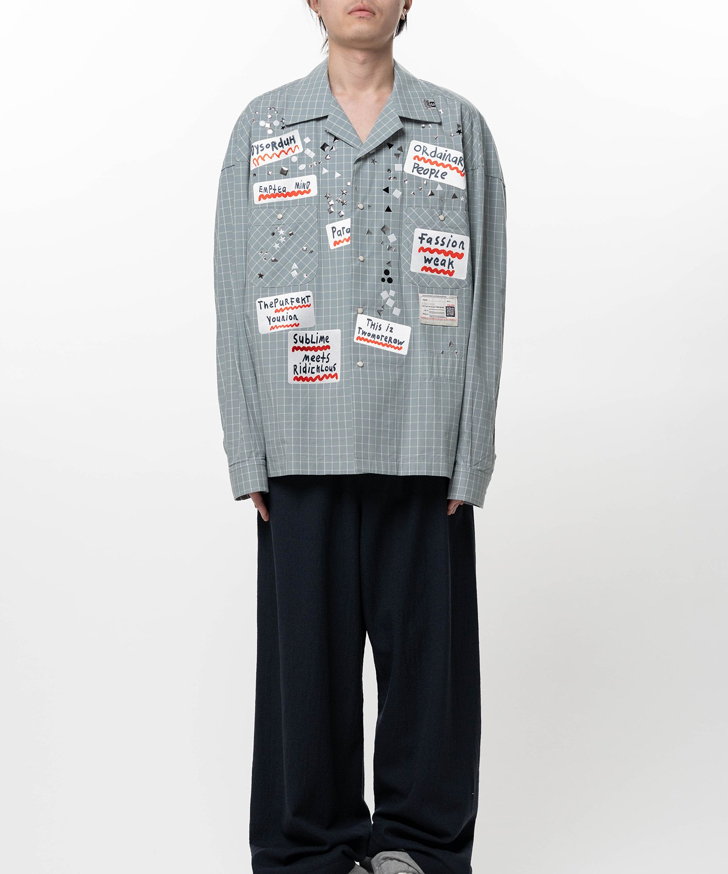 Embellished Sticker Long Sleeve Check Shirt