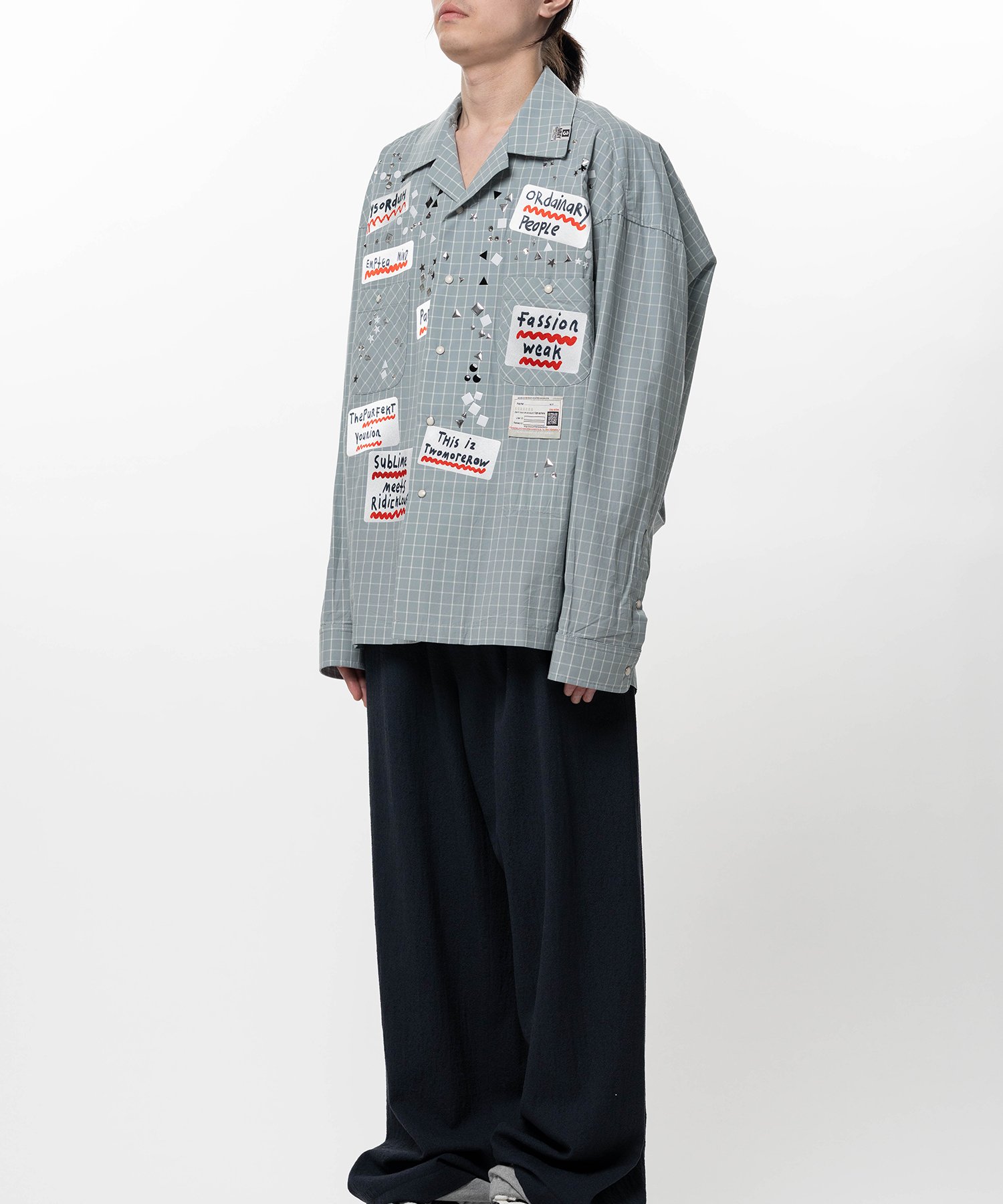 Embellished Sticker Long Sleeve Check Shirt