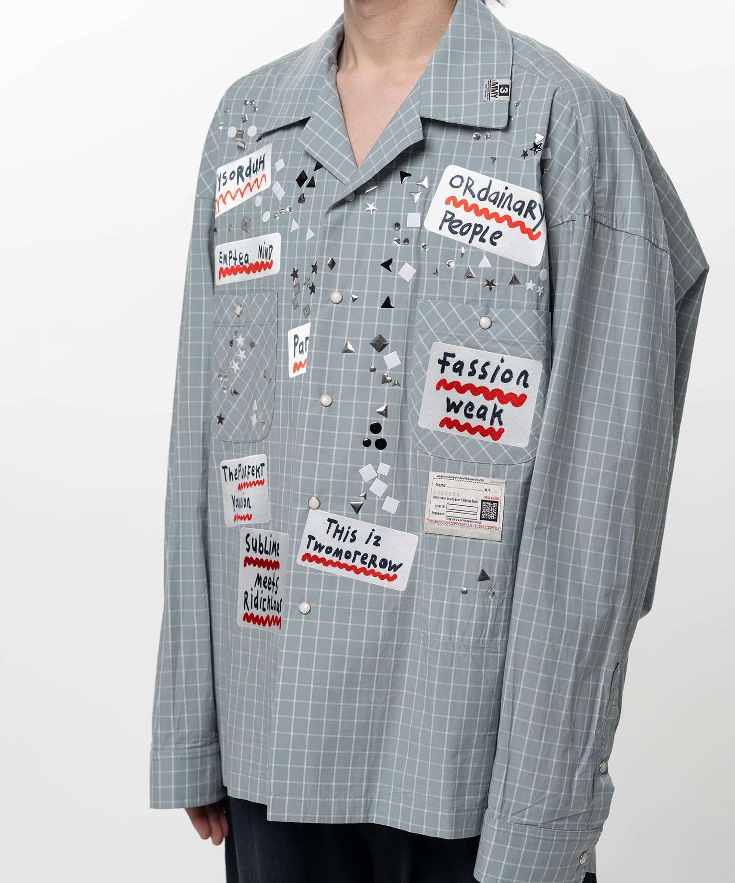 Embellished Sticker Long Sleeve Check Shirt