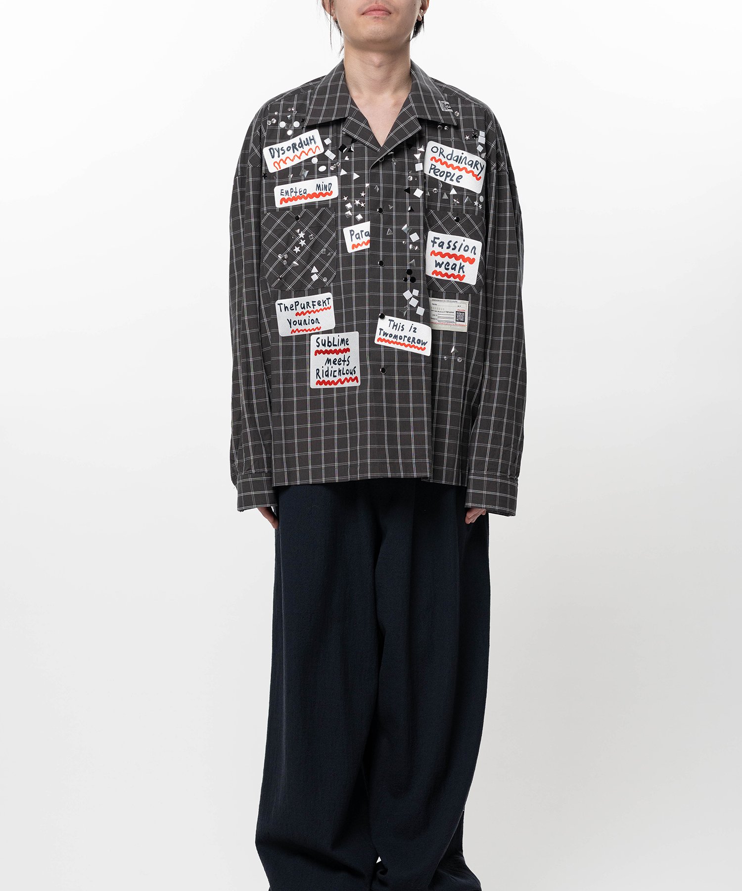 Embellished Sticker Long Sleeve Check Shirt