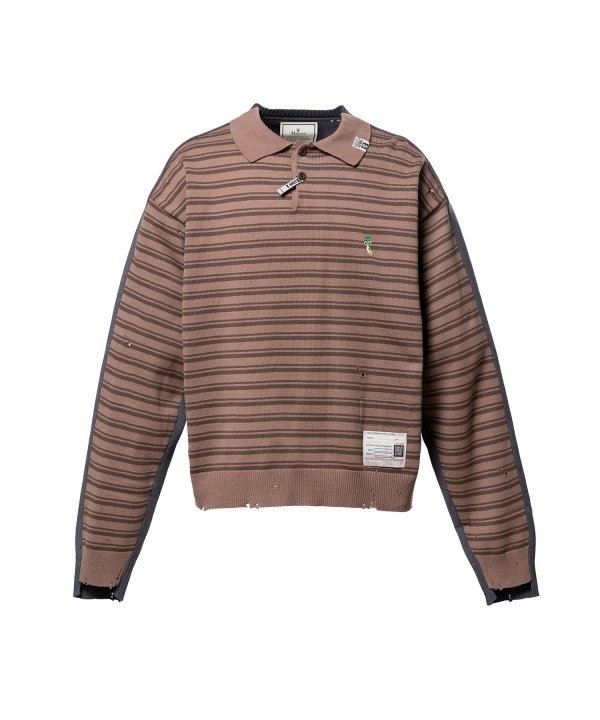 Front Back Combined Knit Polo Sweater