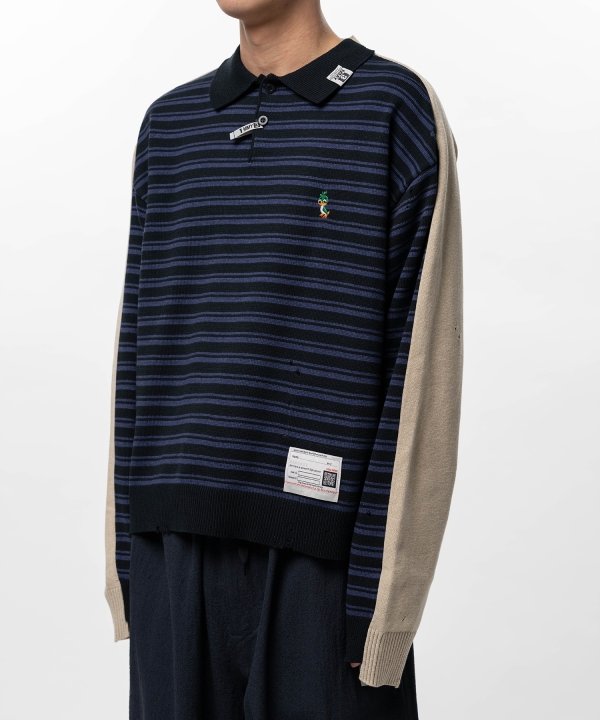 Front Back Combined Knit Polo Sweater