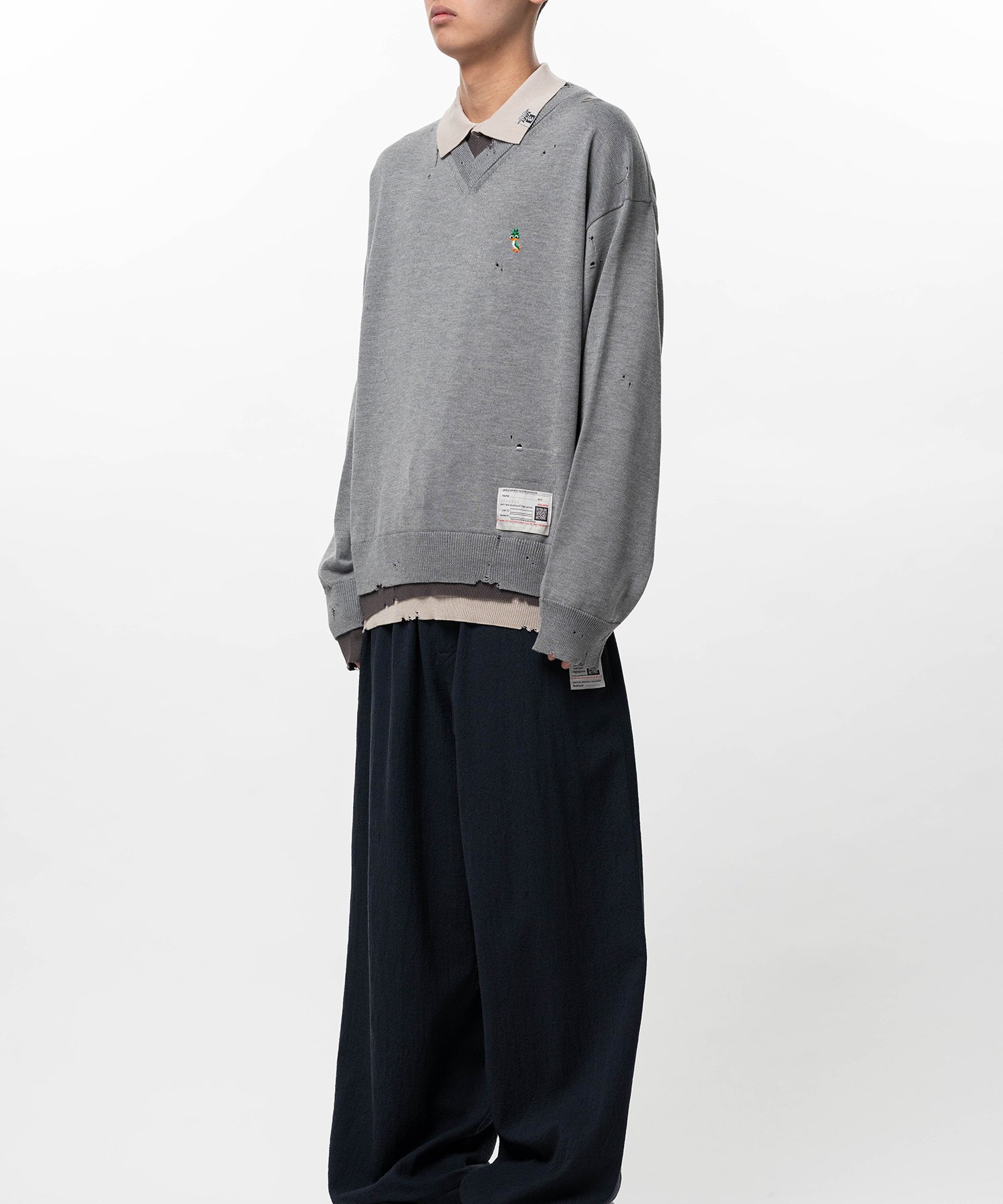 Triple Layered Knit Polo Sweater