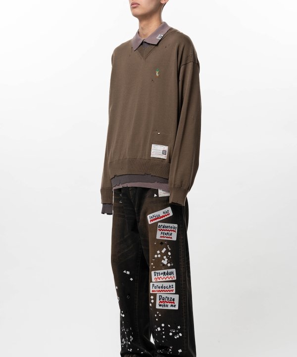 Triple Layered Knit Polo Sweater