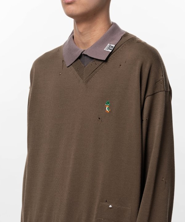 Triple Layered Knit Polo Sweater