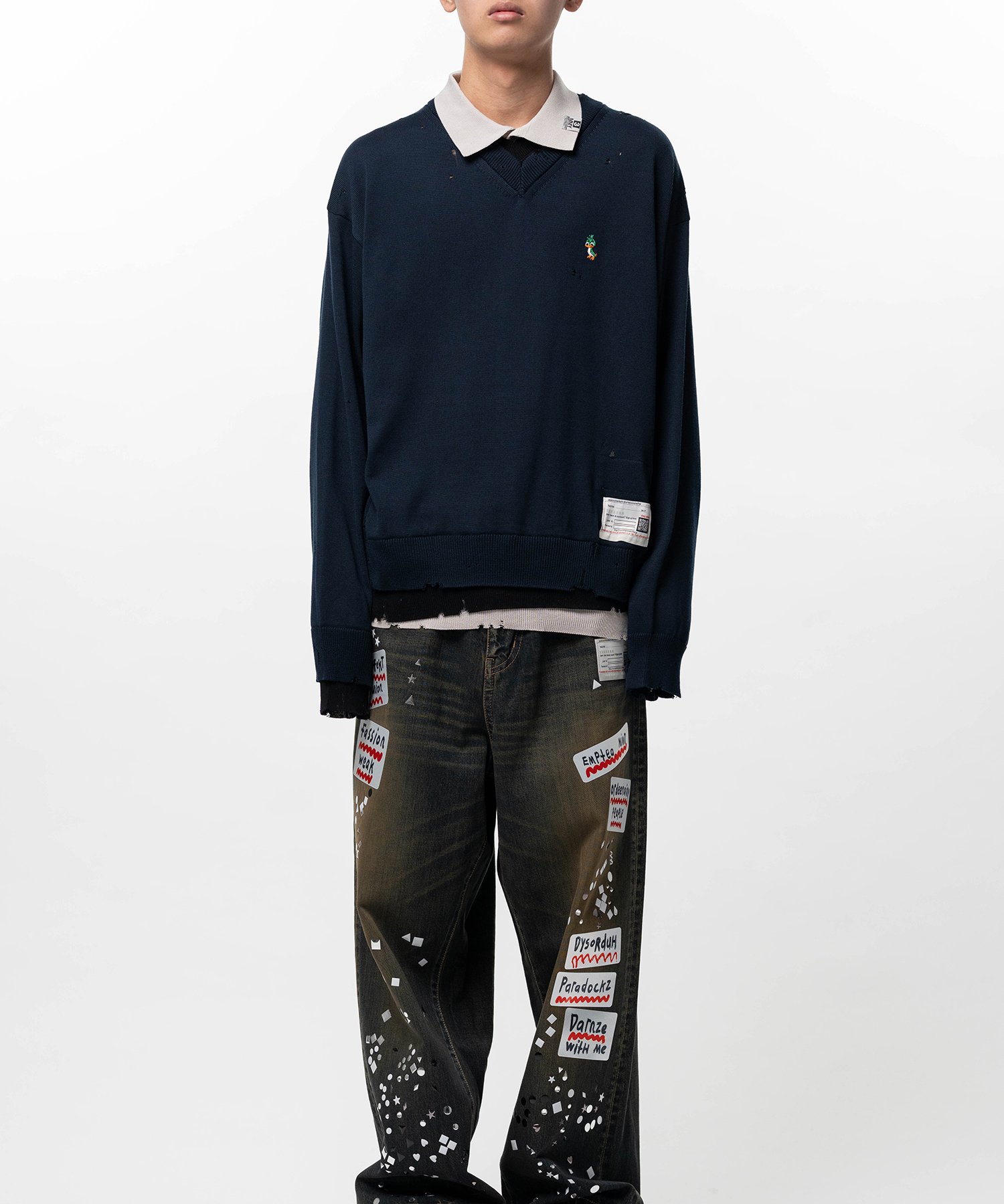 Triple Layered Knit Polo Sweater