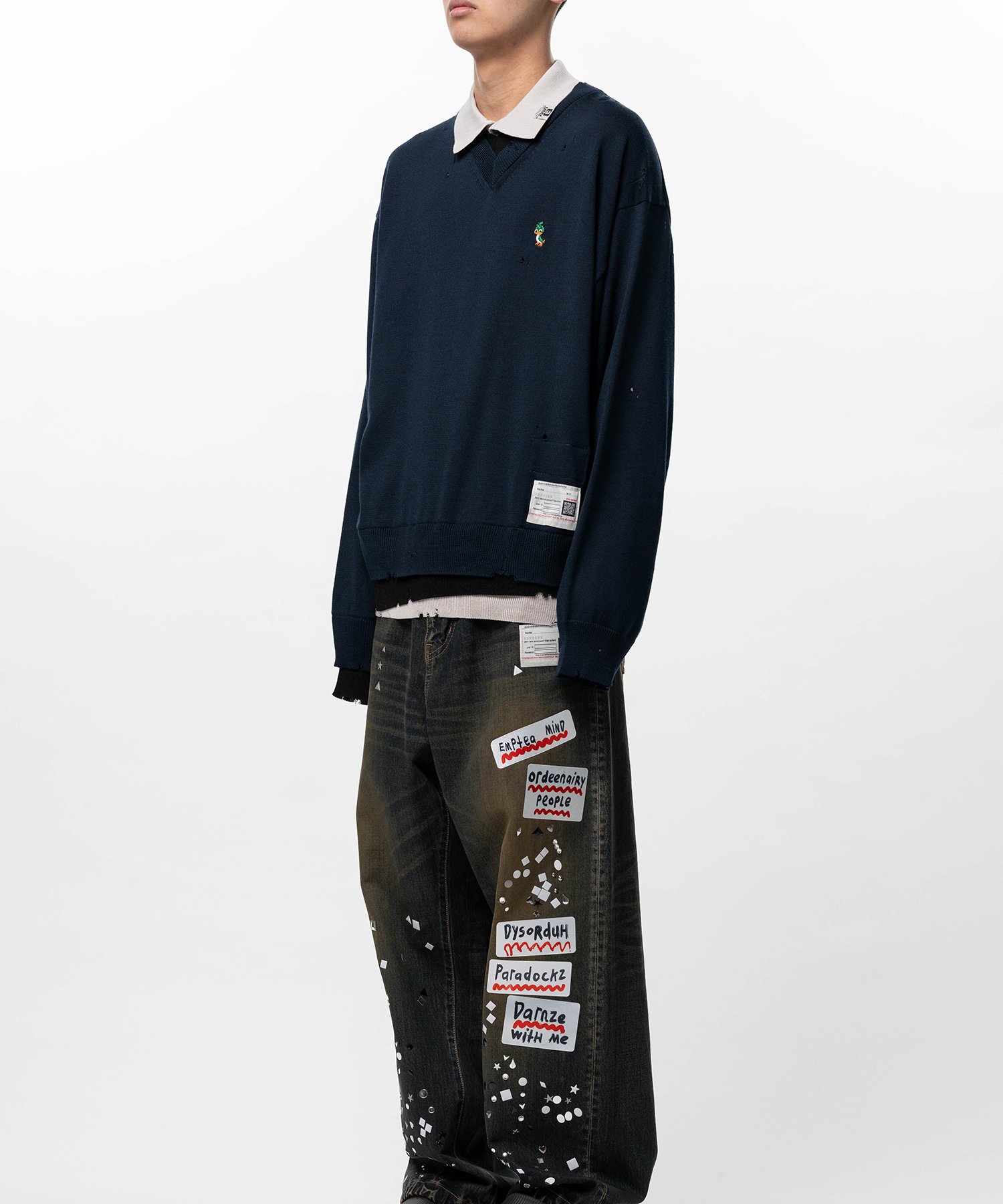 Triple Layered Knit Polo Sweater